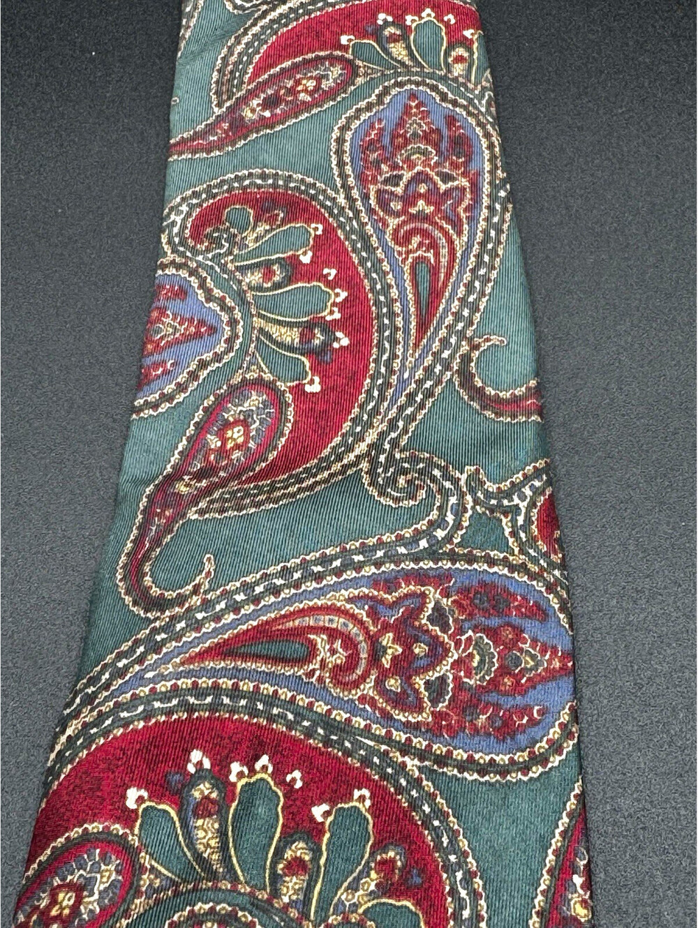 Vintage Claybrooke Silk Tie Paisley Green Burgundy USA 56” x 3.5”